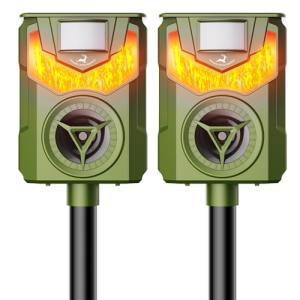 2 Pack of X-PEST Solar-Powered Ultrasonic Animal Repellent for Outdoor Yard, Waterproof Cat Deterrent with LED Flashing Lights and Motion Sensor,Effective to Repel Cats, Coyotes, Raccoons, and Deer