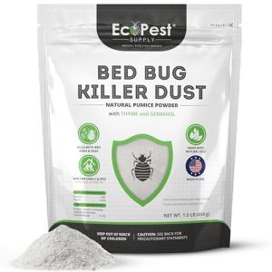 Bed Bug Killer Dust, 1 lb. | Natural Pumice Powder with Thyme and Geraniol for Indoor Treatment of Bed Bugs | Kills Bed Bugs and Eggs by Contact | Low-Odor and Non-Staining Pest Control Powder