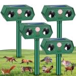 2025 Solar Ultrasonic Squirrel Deer Repellent Rabbit Repeller Raccoon Deterrent Animal Repellent Sonic Fortress Pro with Motion Sensor to Keep Cat Dog Fox Skunk Out of Garden Yard(4Pack)
