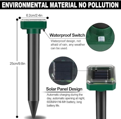8 Pack Solar Ultrasonic Mole Repellent for Outdoor Rodents