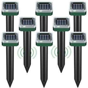 Mole Repellent Solar Powered 8 Pack,Snake Vole Repellent Outdoor, Gopher Repellent Ultrasonic Solar Powered for Lawn Garden Waterproof, Sonic Mole Spikes,Get Rid of Moles Groundhog Chipmunk Repellent