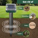 Solar Powered Mole Repellent, 4 Pack Ultrasonic Gopher Vole Deterrent Outdoor - Waterproof Sonic Spikes for Lawn, Garden & Yard - Repels Rats Squirrels Skunks Chipmunks Groundhogs Snakes & Rodents