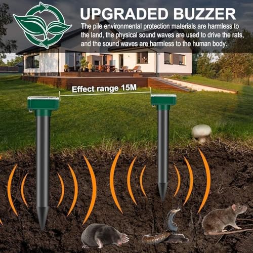 8 Pack Solar Ultrasonic Mole Repellent for Outdoor Rodents