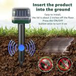 Solar Powered Mole Repellent, 4 Pack Ultrasonic Gopher Vole Deterrent Outdoor - Waterproof Sonic Spikes for Lawn, Garden & Yard - Repels Rats Squirrels Skunks Chipmunks Groundhogs Snakes & Rodents