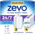 Zevo 2 Flying Insect Traps & 4 Refill Cartridges - Plug in Fly Trap & Indoor Bug Catcher for Gnats, House & Fruit Flies - Blue & UV Light Technology, Mess-Free Alternative to Bug Zapper