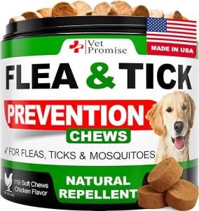 Flea and Tick Prevention for Dogs Chews - Natural Dog Flea and & Tick Control - Advanced Oral Pills Supplement Treatment for All Breeds & Size - Vet Formulated - Soft Chewables - Made in USA