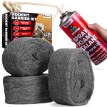 Rodent Barrier Kit, 3PCS Steel Wool Included PU Foam Hole Filler, 3.2"x7.5’ Steel Wool for Mice Control, Rodent Control Fill Fabric, Gloves, Scissors, Gap Blocker in Hole Pipeline Vent in House Garage