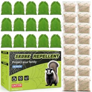 16 Pack Peppermint Oil Skunk Repellent Pouches - Powerful Skunk & Wild Hog Repellent Plant-Based Ingredients for Yard Outdoor Garage House, Skunks Raccoon Deterrent Safe for Kids & Pets, Easy to Use