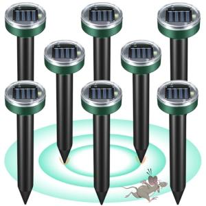 Mole Repellent for Lawns - Ultrasonic Gopher Repellent Solar Powered for Garden,Yard - Waterproof Sonic Mole Spike for Snake,Chipmunk,Outdoor Pest Control Vole Deterrent