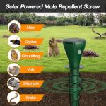 4 Pack Mole Repellent Screw Solar Powered Gopher Deterrent Stake for Outdoor Lawns with Electic Vibration, Repels Snake Vole Groundhog Armadillo from Yard and Garden