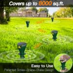 4 Pack Mole Repellent Screw Solar Powered Gopher Deterrent Stake for Outdoor Lawns with Electic Vibration, Repels Snake Vole Groundhog Armadillo from Yard and Garden