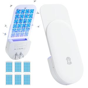 Flying Insect Trap, 2 in 1 Indoor Plug-in Fruit Fly Trap, 1 Trap White and 6 Glue Cards, Fruit Fly Traps for Gnat, Moth, Mosquito, Suitable for Every Part of The Home