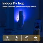 Flying Insect Trap, 2 in 1 Indoor Plug-in Fruit Fly Trap, 1 Trap White and 6 Glue Cards, Fruit Fly Traps for Gnat, Moth, Mosquito, Suitable for Every Part of The Home