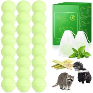 24 Pack Natural Raccoon Repellent - Peppermint Skunk Repellent for Outdoor Yard Attic Garden House | Long-Lasting Protection | Safe for Dogs and Children, Light Green