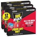 Raid Max Liquid Ant Bait; Kills Ants Where They Breed, for Indoor and Outdoor Use; 12 Bait Stations