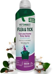 Vet's Best Natural Flea & Tick Easy Spray for Cats – Natural Flea & Tick Prevention with Cotton Spice Scent – Plant-Based Cat Spray with Essential Oils – Gentle Pest Control Formula – 14 oz Bottle