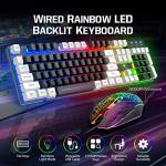Wired Rainbow LED Backlit Keyboard and Mouse, Over Ear Headphone with Mic, Gaming Mice and Pad, for PC, Xbox and PS4 (Black/White)