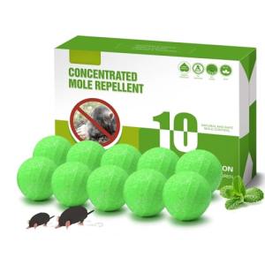 Mole Repeller Outdoor, 10pcs Vole Deterrent Balls, Armadillo Repeller for Yard and Lawn. Repels Gophers from Fields and Gardens, Safe for pet Plants