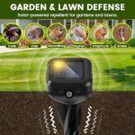Solar Mole Repellent Stakes, Snake Repellent for Yard, Ultrasonic & Vibrating Deterrent Spikes Waterproof, Effective Get Rid of Vole Groundhog Gopher Skunk Chipmunk Snake Rabbit for Lawn Yard Garden