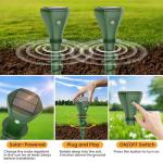 4 Pack Mole Repellent Solar Powered, IP65 Waterproof Snake Repellent for Yard, Ultrasonic Deterrent Outdoor, Rabbit, Skunk, Gopher, Groundhog, Chipmunk, Vole, Armadillo Repeller for Lawns Garden