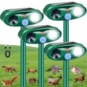 2025 Upgraded Solar Animal Repellent Outdoor Cat Deterrent Deer Repellent Devices with Motion Sensor & Flashing Light,Ultrasonic Control for Squirrel Raccoon Dog Rabbit Skunk for Yard Garden,4 Pack