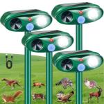 2025 Upgraded Solar Animal Repellent Outdoor Cat Deterrent Deer Repellent Devices with Motion Sensor & Flashing Light,Ultrasonic Control for Squirrel Raccoon Dog Rabbit Skunk for Yard Garden,4 Pack