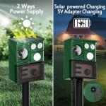 2 Packs Solar Animal Repeller Ultrasonic, Cat Repellent Outdoor with USB Recharging, Waterproof Ultrasonic Deer Repellent Motion Activated Repel Dog, Squirrel, Deer, Raccoon, Skunk, Rabbit