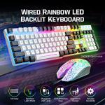 Wired Rainbow LED Backlit Keyboard and Mouse, Over Ear Headphone with Mic, Gaming Mice and Pad, for PC, Xbox and PS4 (White/Black)