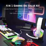 Wired Rainbow LED Backlit Keyboard and Mouse, Over Ear Headphone with Mic, Gaming Mice and Pad, for PC, Xbox and PS4 (White/Black)