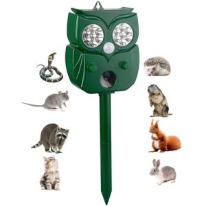 Solar Ultrasonic Animal Repellent Outdoor, 1Pack Repel Cats Dogs Squirrel Deer Fox Raccoon Rabbit Mole Coyote Deterrent, Waterproof with Motion Detector &LED Flash Lights for Yard Farm Garden