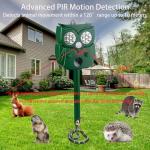 Solar Ultrasonic Animal Repellent Outdoor, 1Pack Repel Cats Dogs Squirrel Deer Fox Raccoon Rabbit Mole Coyote Deterrent, Waterproof with Motion Detector &LED Flash Lights for Yard Farm Garden