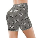 CVFGHJOKC Cute Raccoon Women's Biker Shorts High Waist Tummy Control Yoga Short Exercise Workout Bottom Lifting Tights Short Pants,Small