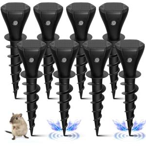 4 Pack Mole Repellent Solar Powered, Snake Vole Repellent Outdoor, Solar Powered Gopher Chaser for Lawn and Garden, Waterproof Sonic Spikes, Get Rid of Moles, Groundhogs, and Rodents