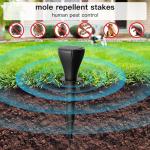 4 Pack Mole Repellent Solar Powered, Snake Vole Repellent Outdoor, Solar Powered Gopher Chaser for Lawn and Garden, Waterproof Sonic Spikes, Get Rid of Moles, Groundhogs, and Rodents