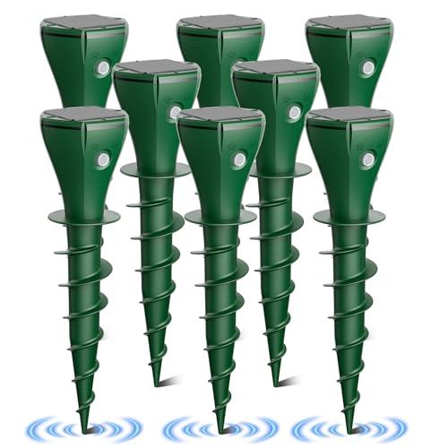 Oustpex 8 Packs Solar Powered Mole Repellent Outdoor，Ultrasonic Vole Repellent for Lawns Pest Control Stake, IP65 Waterproof Sonic Pulse Deterrent for Gopher Vole Snake in Lawn, Garden & Yard
