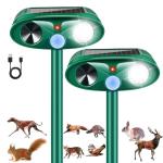 2Pack Upgraded Ultrasonic Solar Animal Repellent Outdoor,Deer Repellent Devices with Motion Detection & Strobe Light,Waterproof Cat Mouse Raccoon Dog Rabbit Deterrent for Yard Garden Protection