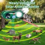 2Pack Upgraded Ultrasonic Solar Animal Repellent Outdoor,Deer Repellent Devices with Motion Detection & Strobe Light,Waterproof Cat Mouse Raccoon Dog Rabbit Deterrent for Yard Garden Protection