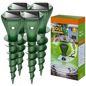 Mole Repellent Solar Powered, 4 Pack Vole Repellent Outdoor, Gopher Repellent Ultrasonic Solar Powered Groundhog Deterrent Snakes Pest Rodent Sonic Vibration Stake for Lawns, Garden, Yard, Farmland