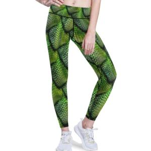 visesunny High Waist Yoga Pants with Pockets Green Snake Scale Skin 3D Printing Buttery Soft Tummy Control Running Workout Pants 4 Way Stretch Pocket Leggings