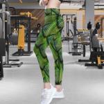 visesunny High Waist Yoga Pants with Pockets Green Snake Scale Skin 3D Printing Buttery Soft Tummy Control Running Workout Pants 4 Way Stretch Pocket Leggings