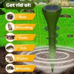 Mole Repellent for Lawns Gopher Screw Repeller Solar Powered Outdoor Groundhog Deterrent Vibration Stakes - Quiet Get Rid of Snake Vole Armadillo - No Poison Kill Traps (Green 8pack)