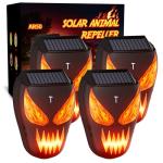 4 Pack Solar Nocturnal Animal Repeller with LED Flashing Lights, Effective Repels Deer, Coyote, Raccoon, Skunk, Fox & Hawk, Flame Predator Light for Chicken Coop, Farm, Yard & Garden