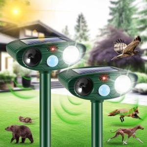 2 Pack Solar Ultrasonic Animal Repellent Outdoor Deer Repellent Devices with Motion Sensor & Strobe Light,Animal Repeller Deterrent Device for Cat Dog Squirrel Rabbit Raccoon Skunk Out of Yard Garden