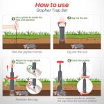 Gopher Trap Set, Mole Trap, Effective Mole Control, Garden & Farm Trapping Set for Moles, Voles. Reusable and Easy Set for Lawn, No Bait Needed- Captures Moles Effectively. Safe Home & Outdoor Use