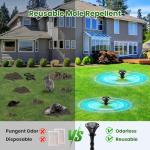 Solar Mole Repellent Ultrasound, Gopher Repeller with LED Night Light, Vole Repeller Outdoor Waterproof, Snake Chipmunk Sonic Spike Stakes in Yard, Lawn, Garden, 4 Pack, Black