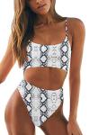 Meyeeka Womens Sexy Strappy Cut Out High Waist Monokini Tummy Control One Piece Swimsuit Snakeskin XL