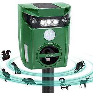 Phosooy Ultrasonic Animal Repeller, Outdoor Waterproof Solar Animal Deterrent Repellent with Motion Sensor & LED Flashing Lights, Drive Away Cats, Squirrels, Rats, Skunks, Raccoons and Deer