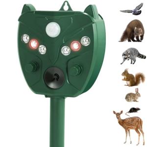 Dispest Solar Motion Sensored Animal Repellent, Motion Sensor Sound Flashing Light, Repel Rabbit, Deer, Squirrers, Birds, Fox, Raccoon, Skunk, Coyote for Yard, Outdoors