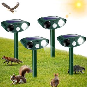 Solar Ultrasonic Animal Repeller Outdoor Cat Repellent Deer Repeller with Strobe Light,Waterproof Animal Deterrent Devices for Rabbit Raccoon Squirrel Dog Coyote Rodent Skunk Repellent for Yard Garden