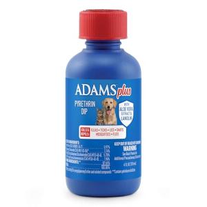Adams Plus Pyrethrin Dip For Dogs and Cats ; Kills and Repels Fleas, Ticks, Lice, Gnats, Mosquitoes and Flies ; 4 Fl Oz